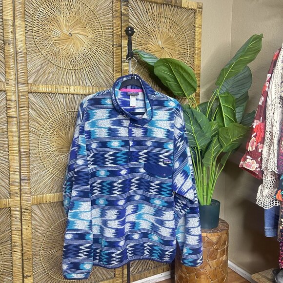 Patagonia Mens Half Zip Fleece Sweater Synchilla Blue Aztec Print Size XXL - Picture 2 of 7